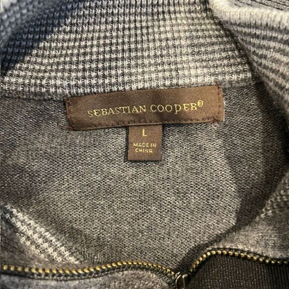 Sebastian Cooper 1/4 Zip Men's Sweater Charcoal With Arm Stripes Size Large - Picture 6 of 10